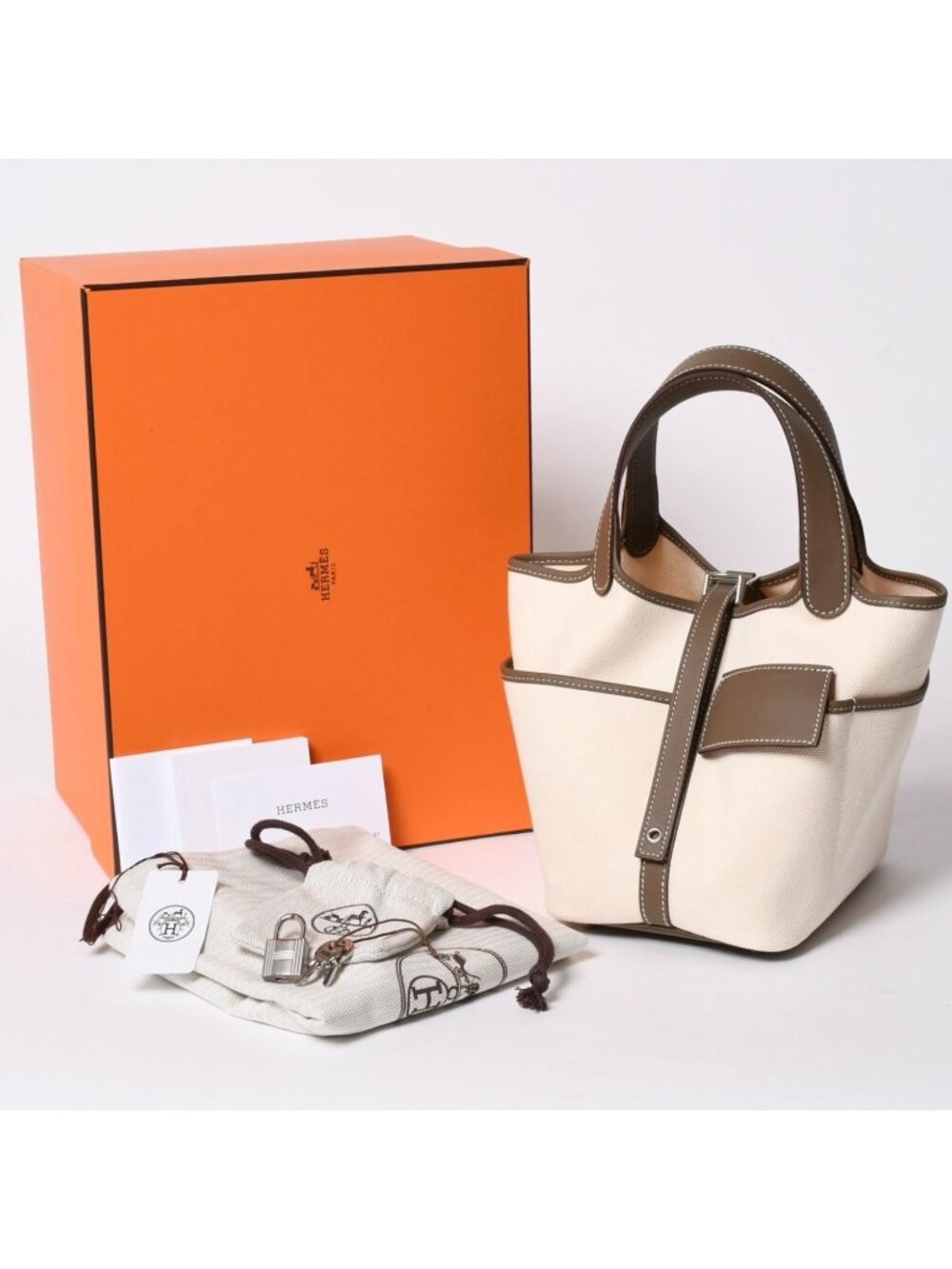 Hermes Picotin Lock PM Cargo Handbag Etoupe Ecru Toilegoeran Silver